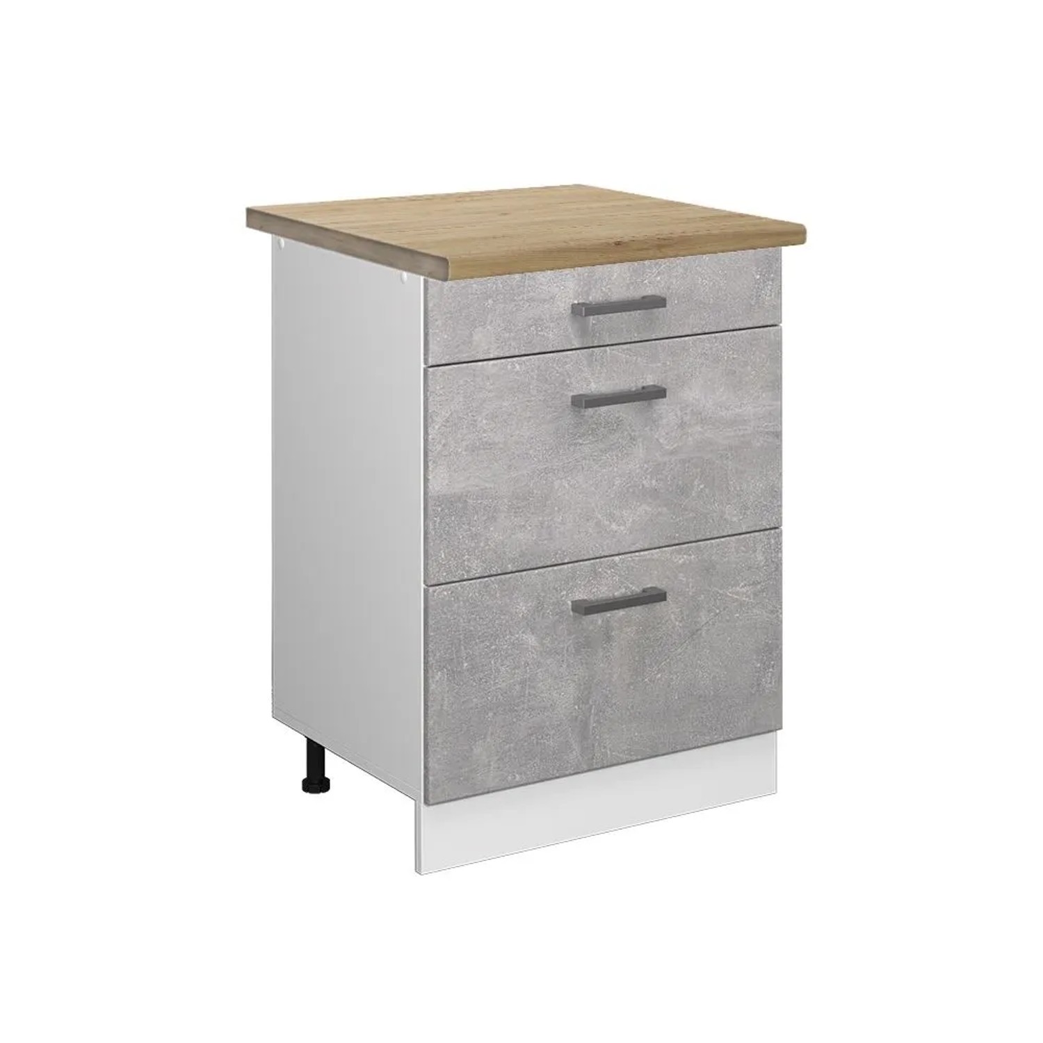 Vicco Küchenunterschrank R-Line Beton Weiß 60 cm mit Schubladen AP Eiche