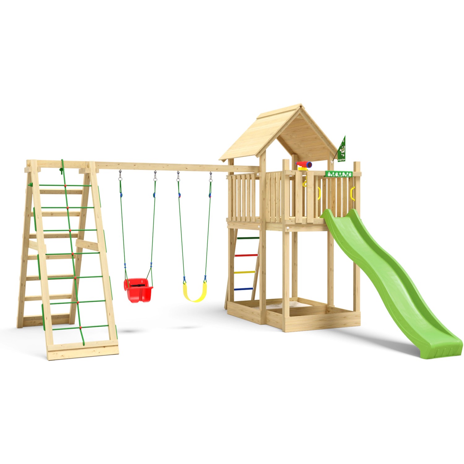 Jungle Gym Spiel Canopy Holz Doppelschaukel Kletterbock Rutsche Hellgrün günstig online kaufen