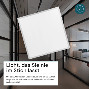 Quadratisches LUXULA LED Panel 62x62 cm, warmweiß, für Büro und Rasterdecke.