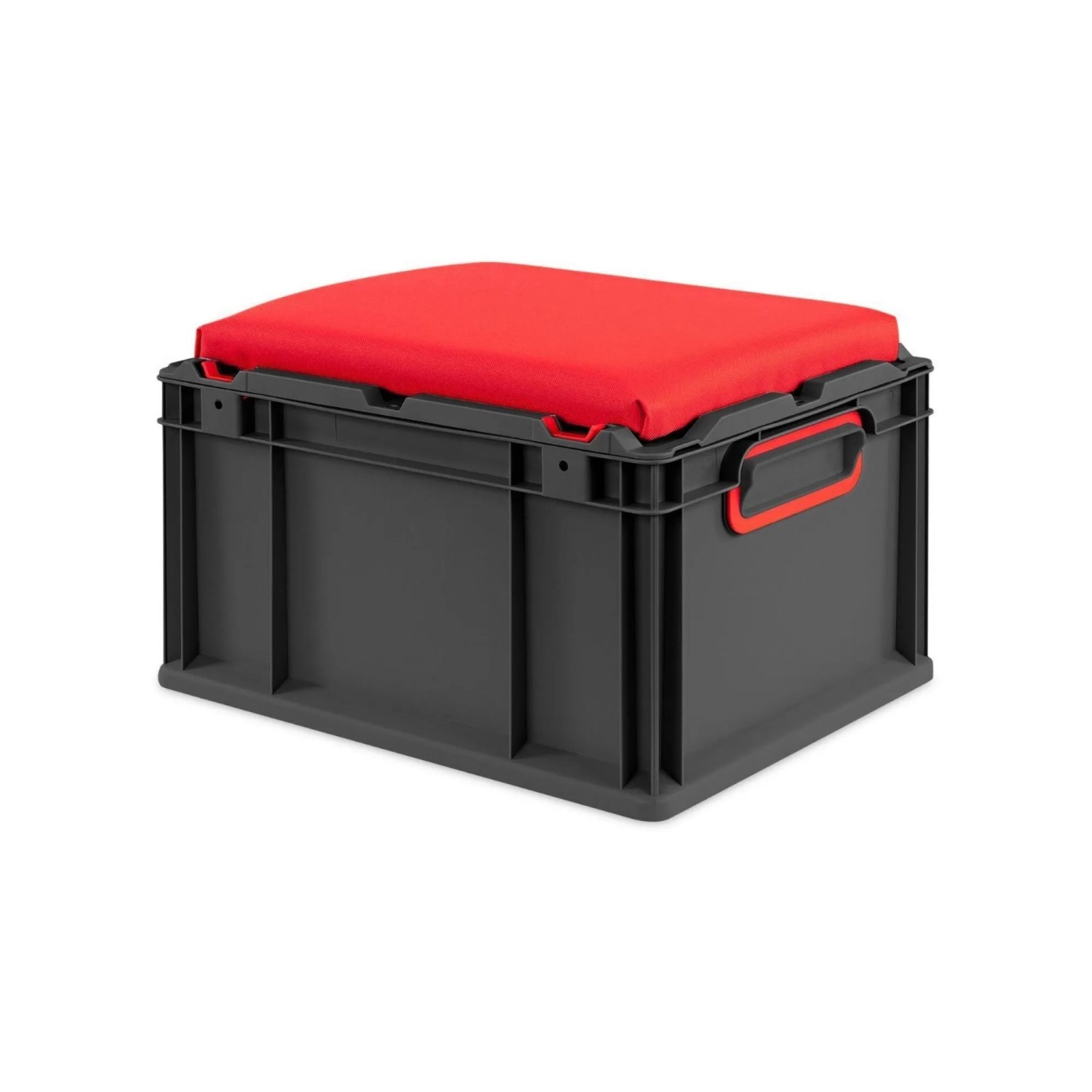 PROREGAL Eurobox Nextgen Seat Box Rot HxBxT 26,5x30x40cm 20 Liter Griffe Geschlossen Schwarz Eurobehälter Sitzbox Transportbox