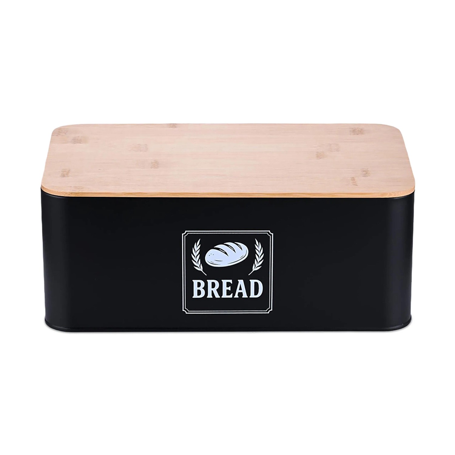 Relaxdays Brotkasten Eisen Schwarz mit Bambusdeckel 13,5 cm x 33 cm x 19 cm 1 kg