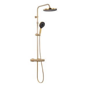 Schöner Wohnen Duschsystem Glaia in Mattgold mit Kopf- und Handbrause.