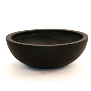 Eleganter, runder Pflanzkübel Schale aus Fiberglas, schwarz-matt, 34x12cm.