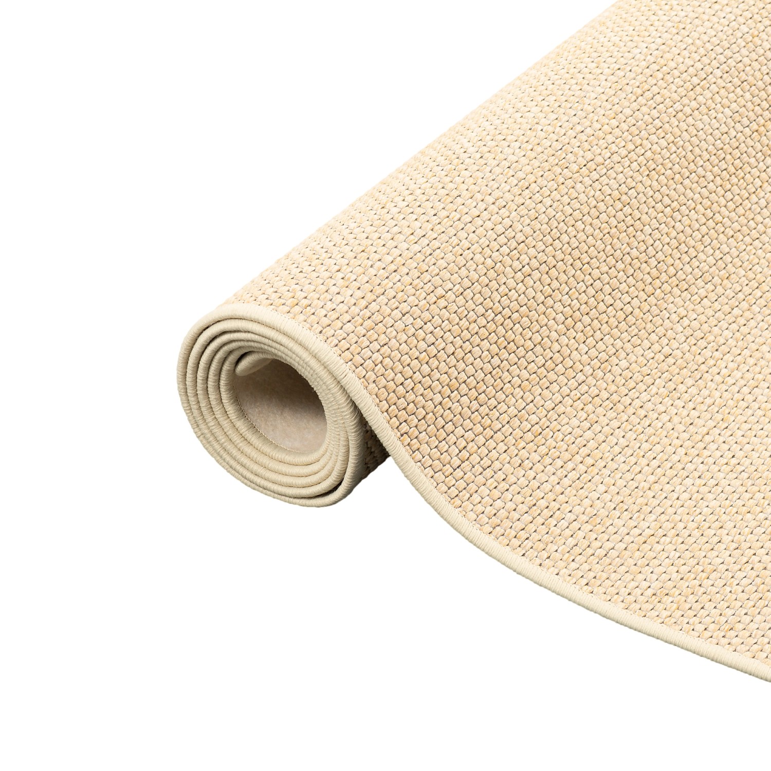 Gerollter, beiger Snapstyle Flachgewebe Teppich Bentzon, 100x200cm. Kurzflorteppich für Fußbodenheizung.