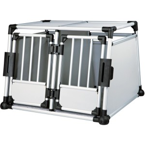 Trixie Transportbox doppelt aus Aluminium, Größe M-L, für Hunde. Stabile Hundetransportbox mit zwei Türen.