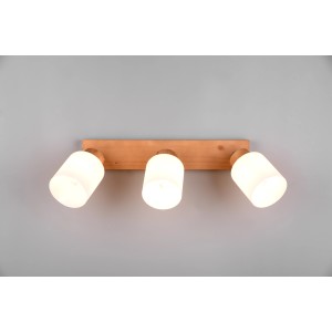 Reality Assam Strahler: 3-flammiger Deckenspot aus Holz und Glas für Wohn- und Schlafzimmer.