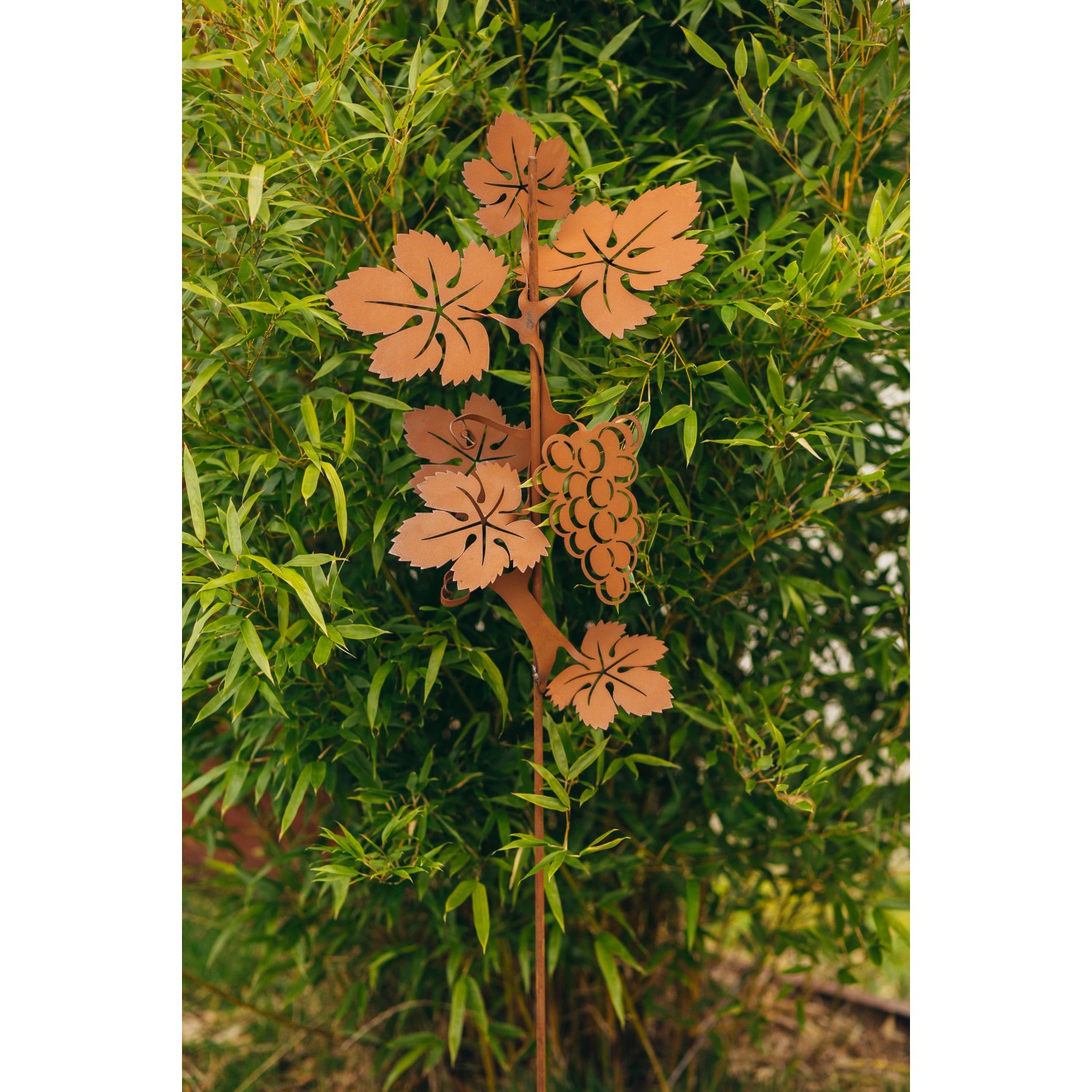 Ferrum Art Design Gartenstecker Vinea, 148 cm, Edelrost Optik, Weinreben Motiv.