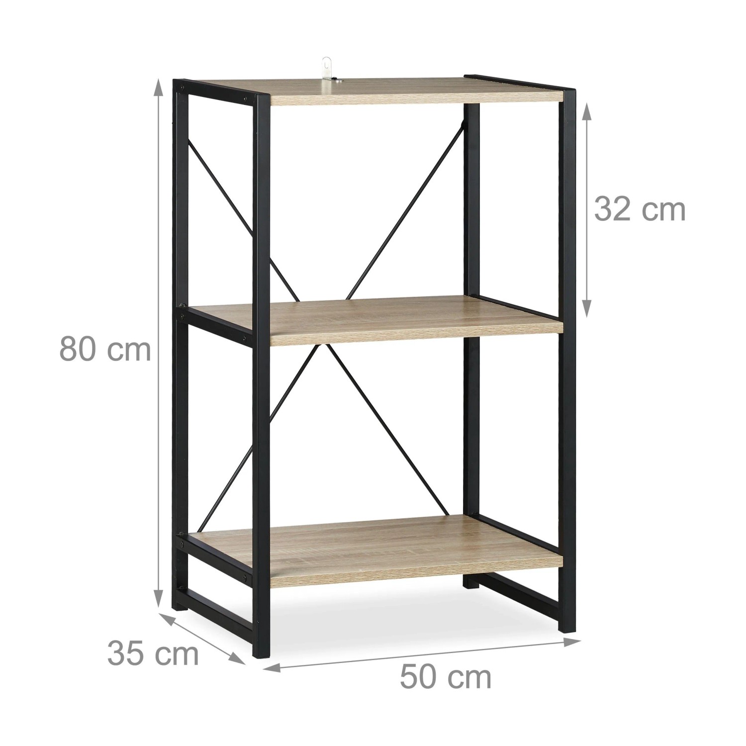 Relaxdays Standregal 3 Etagen Holzwerkstoff Metall Braun Schwarz mit Wandbefestigung 80 cm x 50 cm x 35 cm 7,6 kg_4