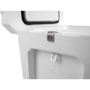 Petromax Schlosshalterung für Kühlbox mit Flaschenöffner aus Edelstahl.