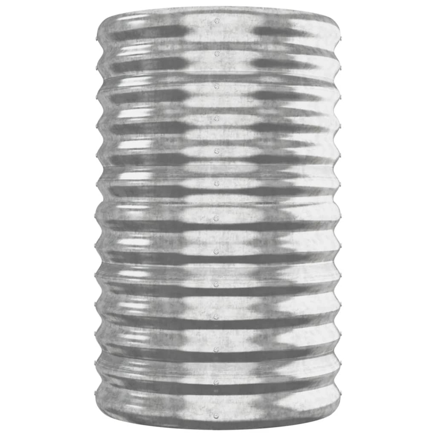 Silbernes furnicato Hochbeet aus pulverbeschichtetem Stahl, geriffelte Optik.