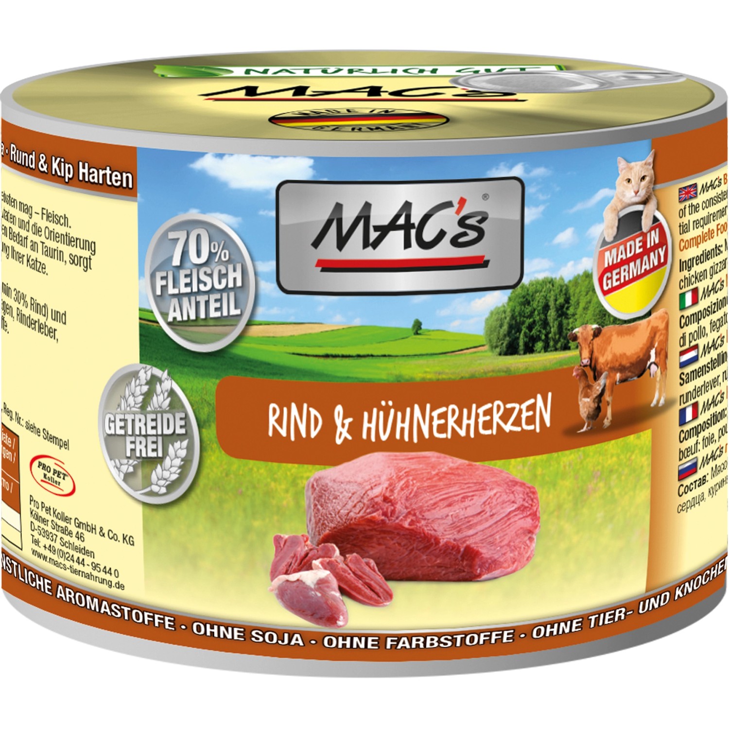 Mac's Katzen-Nassfutter Rind und Hühnerherzen 200 g