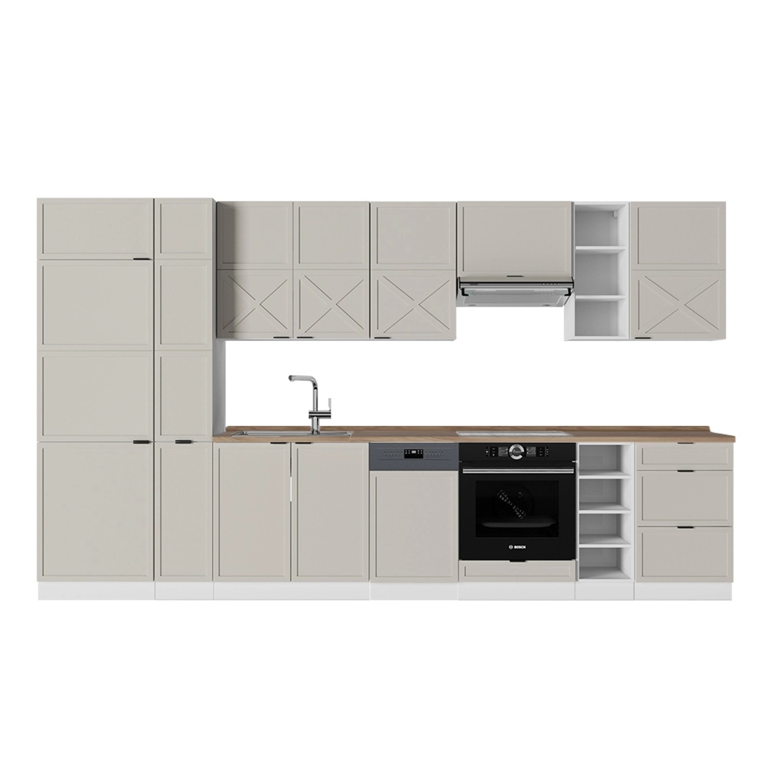 Vicco Fame-Line Küchenzeile GrauBeige/Weiß 355 cm AP Eiche günstig online kaufen