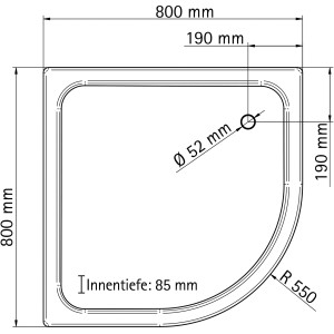 Technische Zeichnung der Schulte ExpressPlus Runddusche 90x90cm mit Maßangaben.