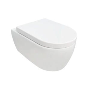 Weißes NEG Hänge-WC Uno11RK mit geschlossenem Sitz. Randloses Design, ideal für moderne Toiletten im Bad.