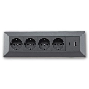 ChiliTec 4-Fach Aufbau Steckdosenblock USB AC Anthrazit