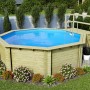 Karibu Holzpool Modell 2 B KDI mit Leiter und blauem Wasser im Garten.
