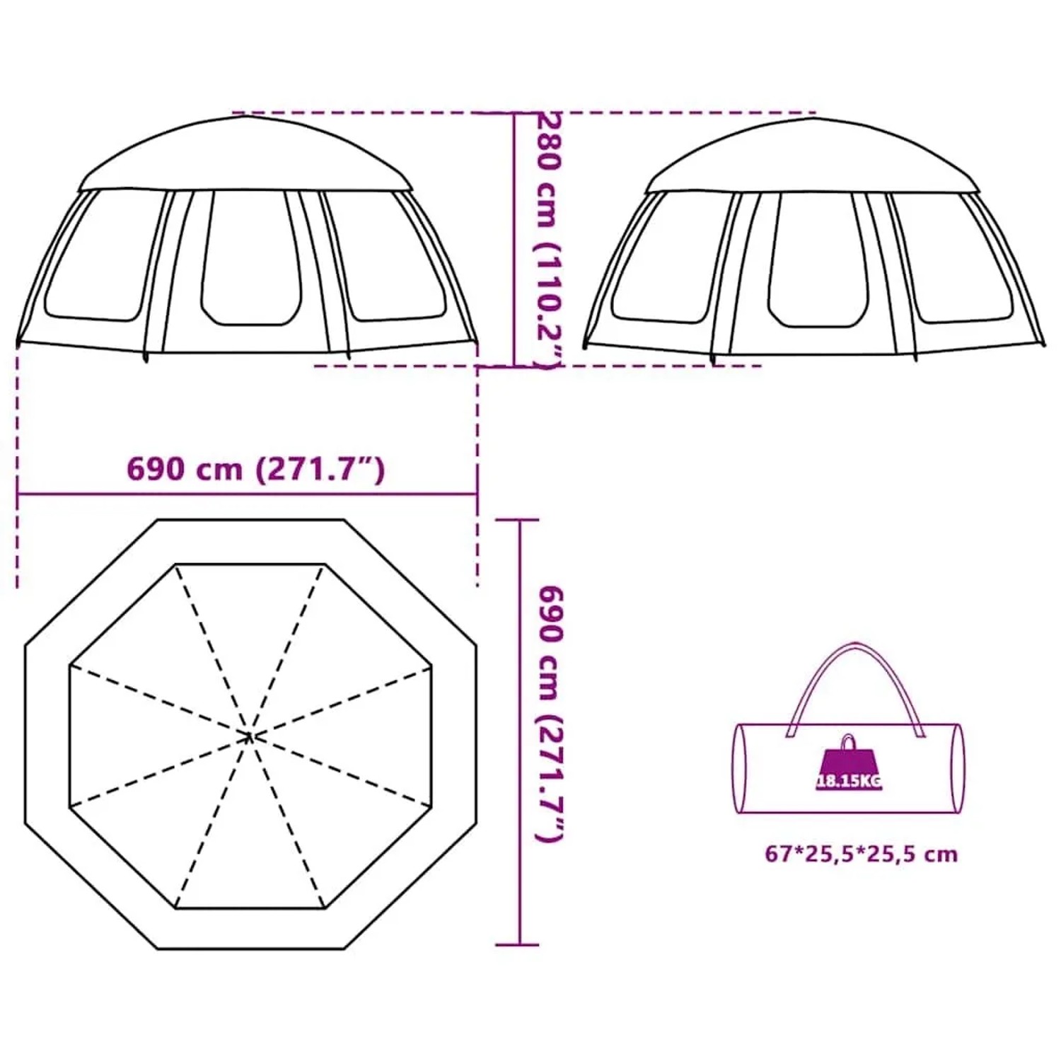 vidaXL Poolzelt mit Abnehmbarem Überzelt Netzwänden Meergrün 690x690cm 4100641_13