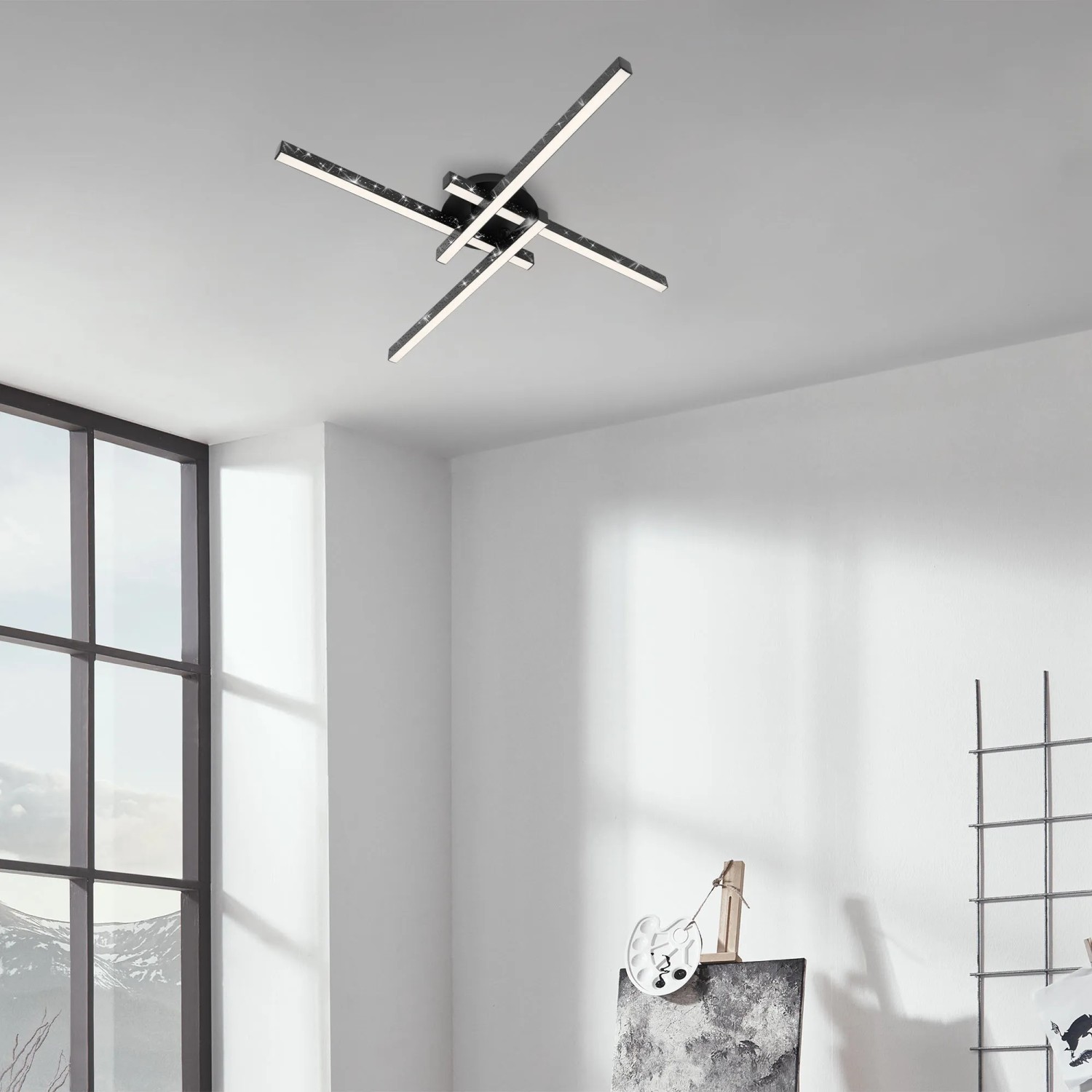 Moderne Brilo LED-Deckenleuchte Rey, 4-flammig, schwarz mit Glitzer-Effekt. Ideal für Wohnräume.