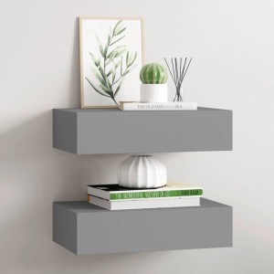 vidaXL Wandregale mit Schubladen 2 Stk Grau 40x23,5x10 cm MDF 330246