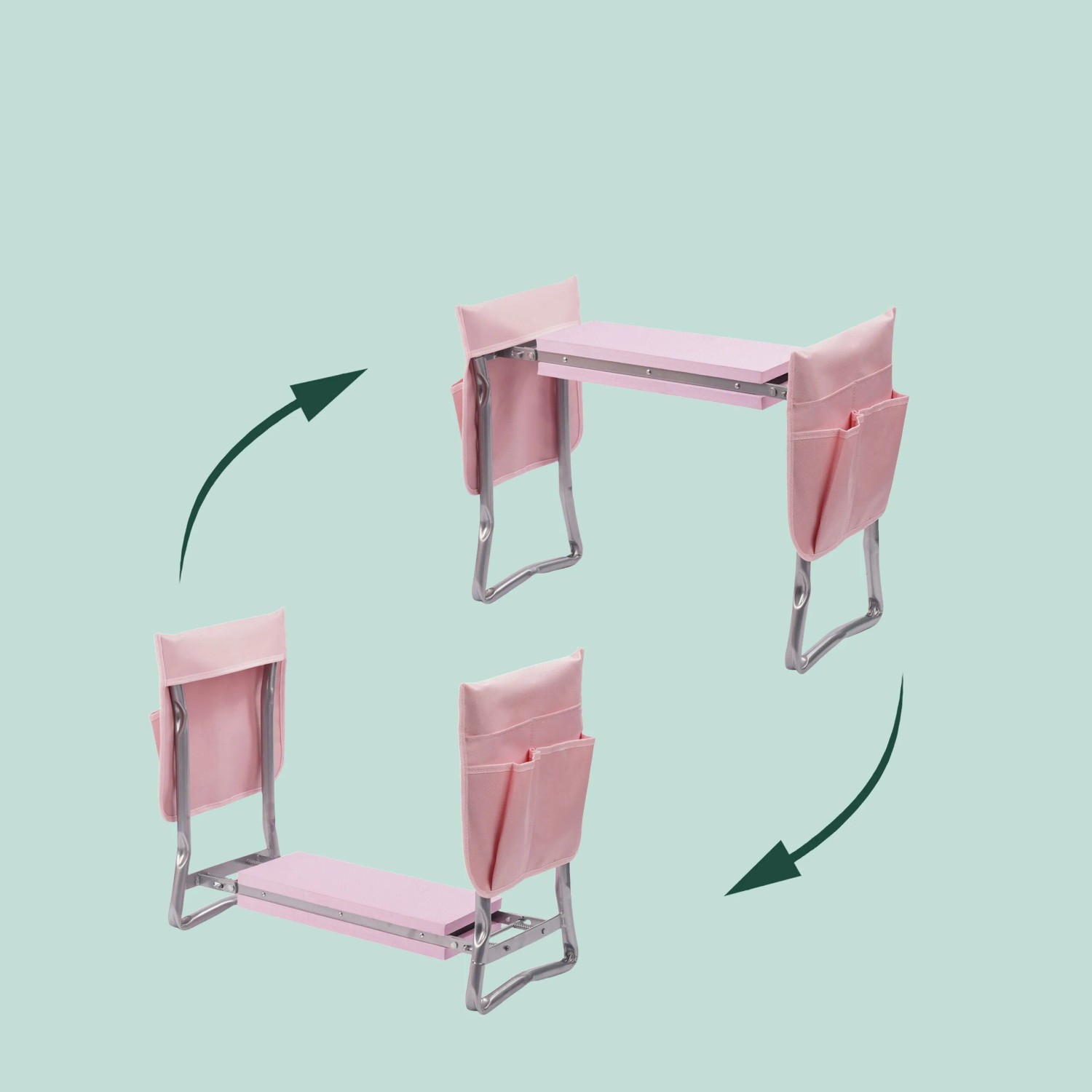 Relaxdays Kniebank Pink, klappbar, mit Taschen. Gartenhelfer als Sitz oder Kniehocker.