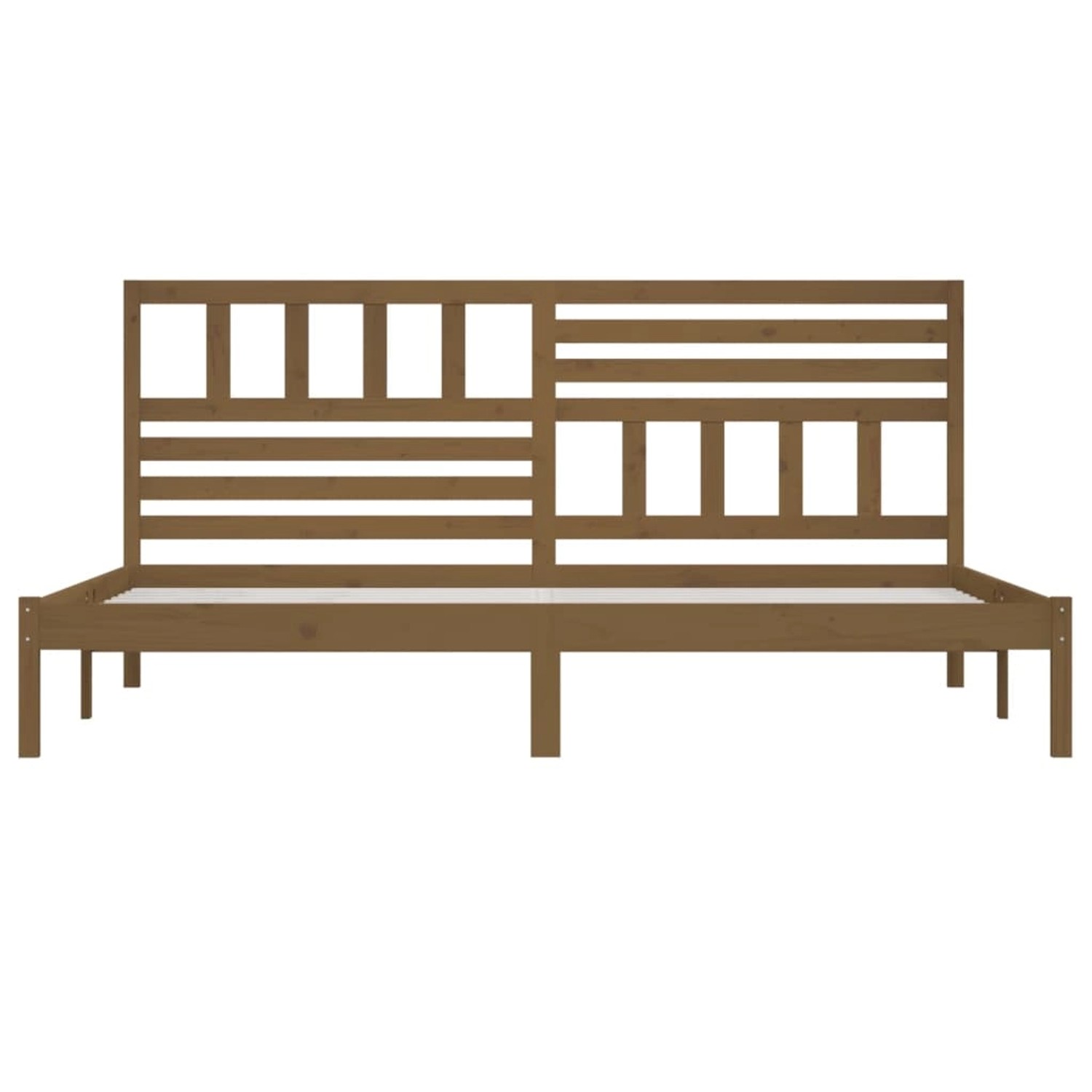 Massivholzbett Kiefer, honigbraun, 200x200 cm. Bettrahmen mit Lattenrost und Kopfteil.