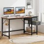 Costway Schreibtisch mit 2 Schubladen, Holzoptik, schwarzes Metallgestell, ideal für Homeoffice.