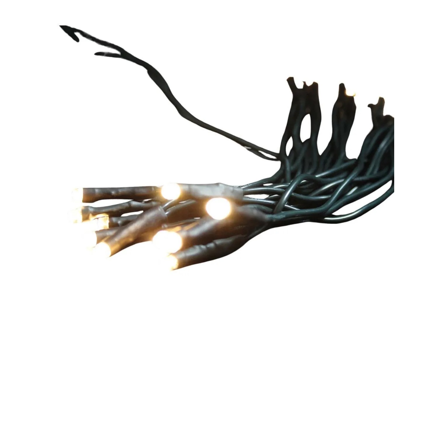 Gebündelte LEX LED Lichterkette mit 30 warmweißen LEDs und grünem Kabel für Innenräume.