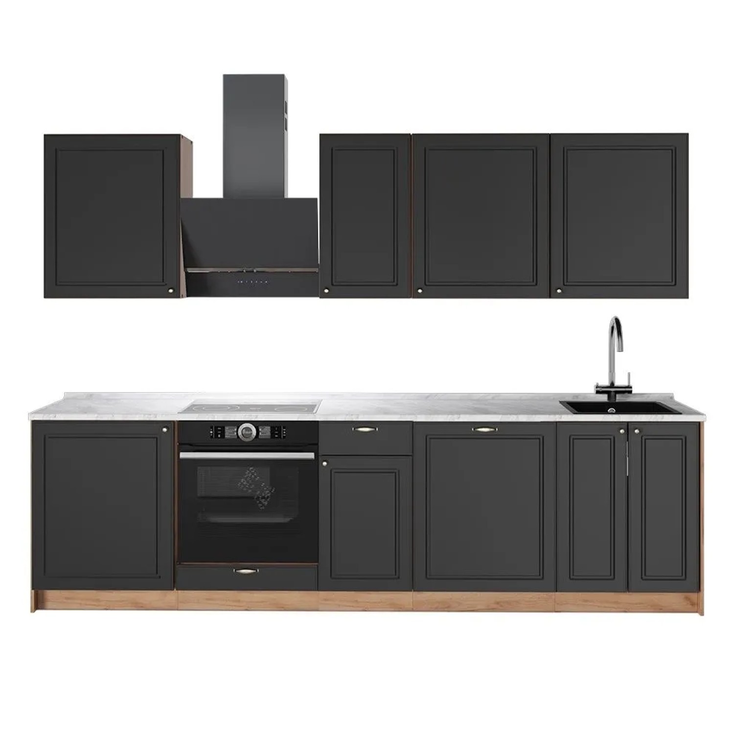 Vicco Küchenzeile Fame-Line Anthrazit-Gold Landhaus/Goldkraft Eiche 280 x 82 AP Marmor Art Nr 64186