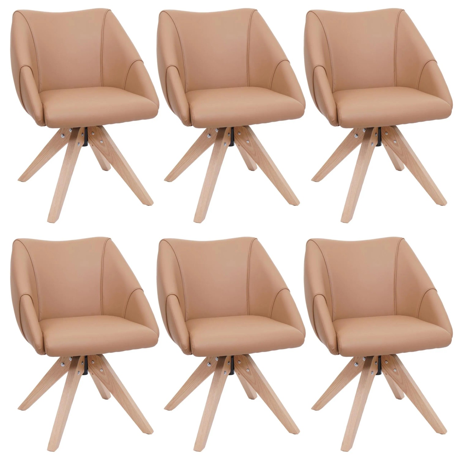 MCW 6er-Set Esszimmerstuhl Q52 Drehbar Holz Kunstleder Hellbraun