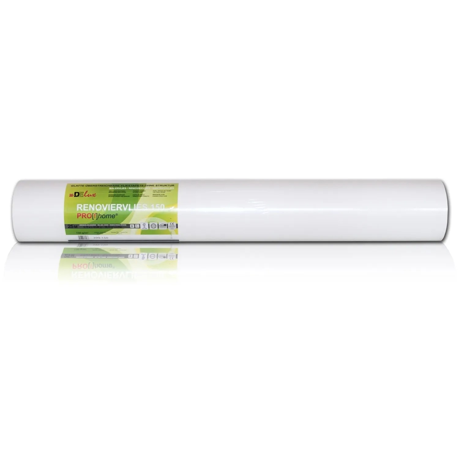 Rolle PROFHOME Renoviervlies 150g, überstreichbare, glatte Vliestapete, weiß. 6 Rollen im Karton.
