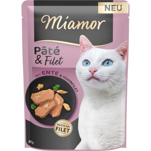 Miamor Katzen-Nassfutter Ente, Pate & Filet, 85g Packung.