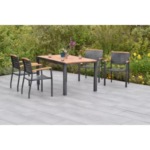 Merxx Tinos 5-tlg. Gartenmöbel-Set mit Ausziehtisch (150/200x90 cm) und 4 Stapelsesseln.