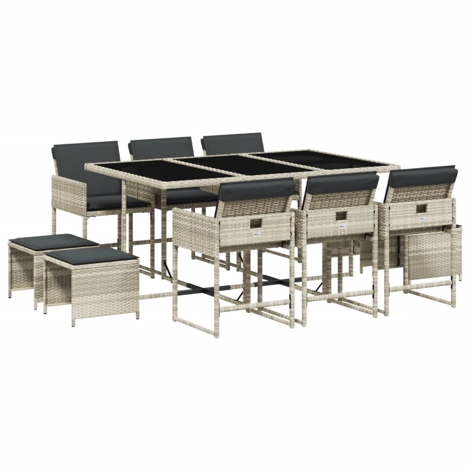 vidaXL 11-Tlg Garten-Essgruppe mit Kissen Hellgrau Poly Rattan 3211331 günstig online kaufen