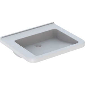 Weißes, barrierefreies Geberit Renova Comfort Waschbecken, 65 cm breit, mit erhöhter Zone.