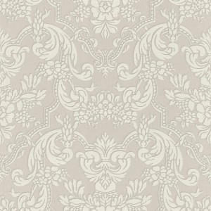 Rasch Vliestapete Trianon XIII 570625 mit Ornamenten in Grau und Weiß.