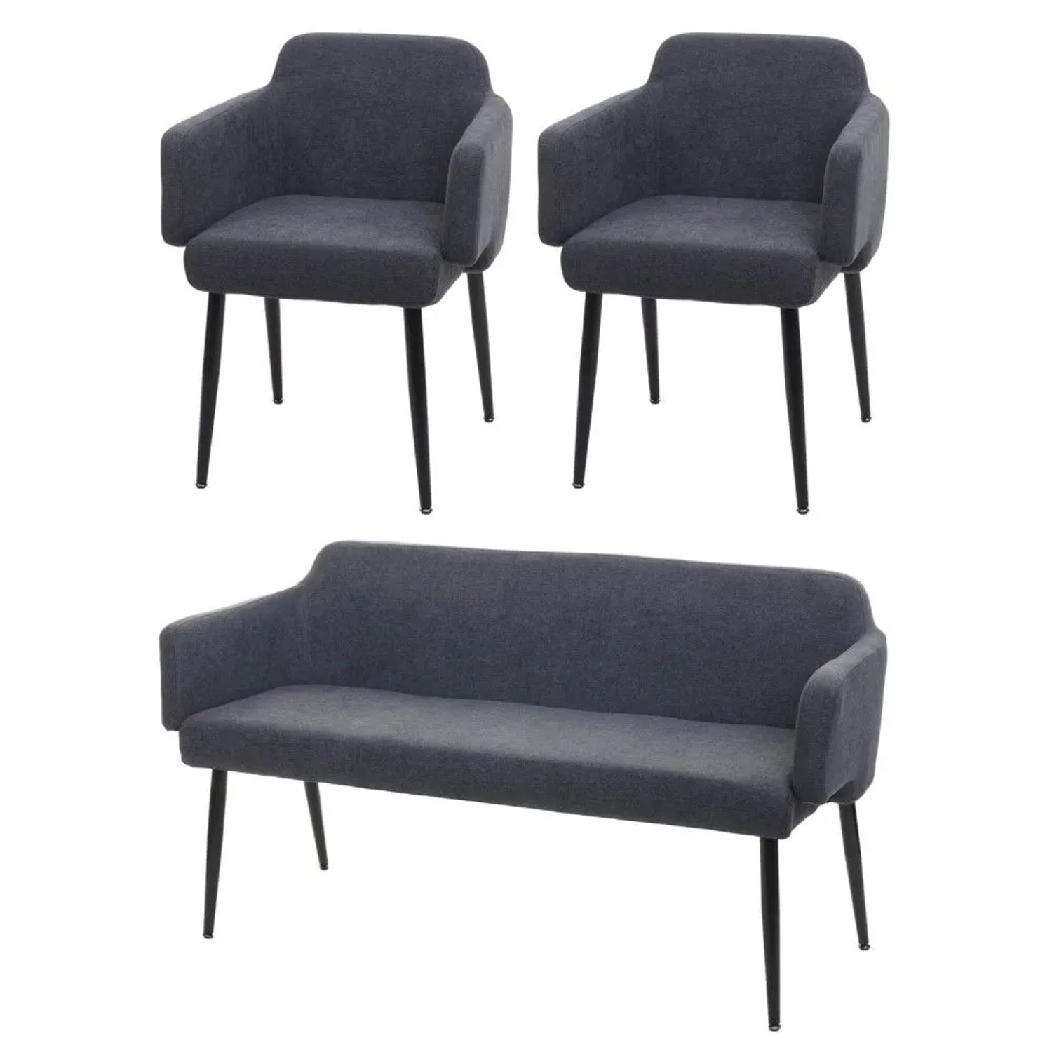 MCW Esszimmer-Set L13 3-teilig 2er-Set Stuhl+Sitzbank Anthrazit