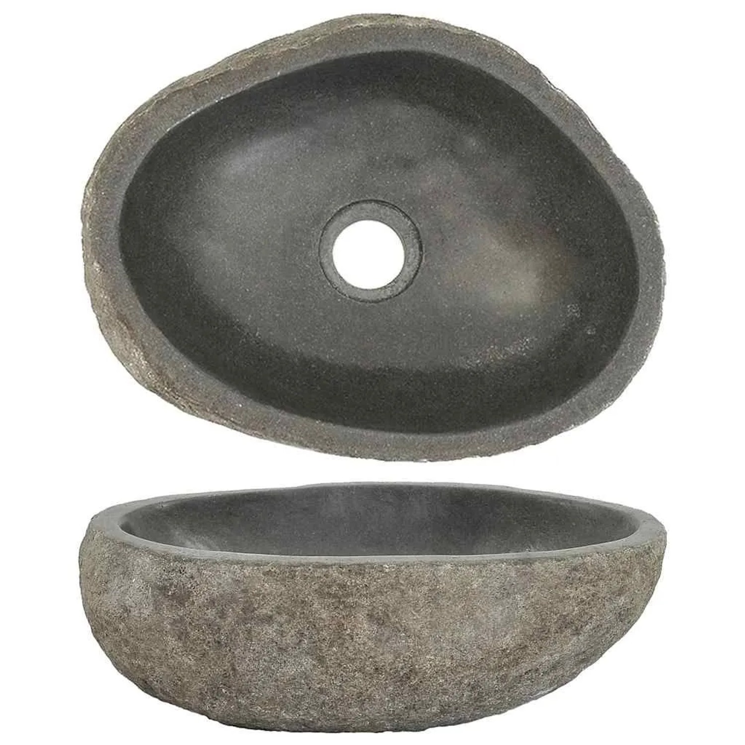 DELUKE Naturstein Waschbecken Oval Flussstein Aufsatzwaschbecken Waschschale Waschtisch Handwaschbecken Oval 29-38cm