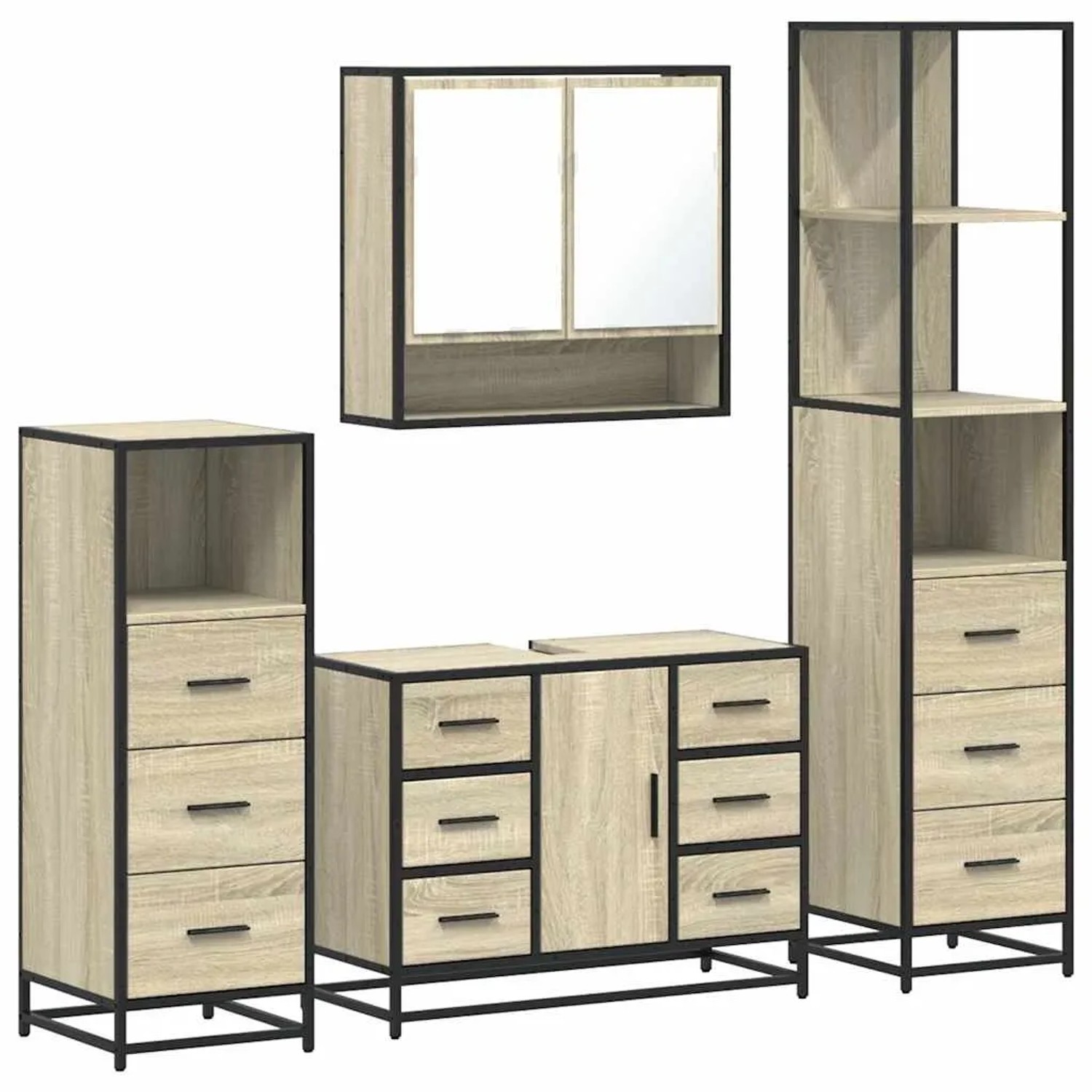 vidaXL 4-Tlg Badmöbel-Set Sonoma-Eiche Holzwerkstoff 3301291