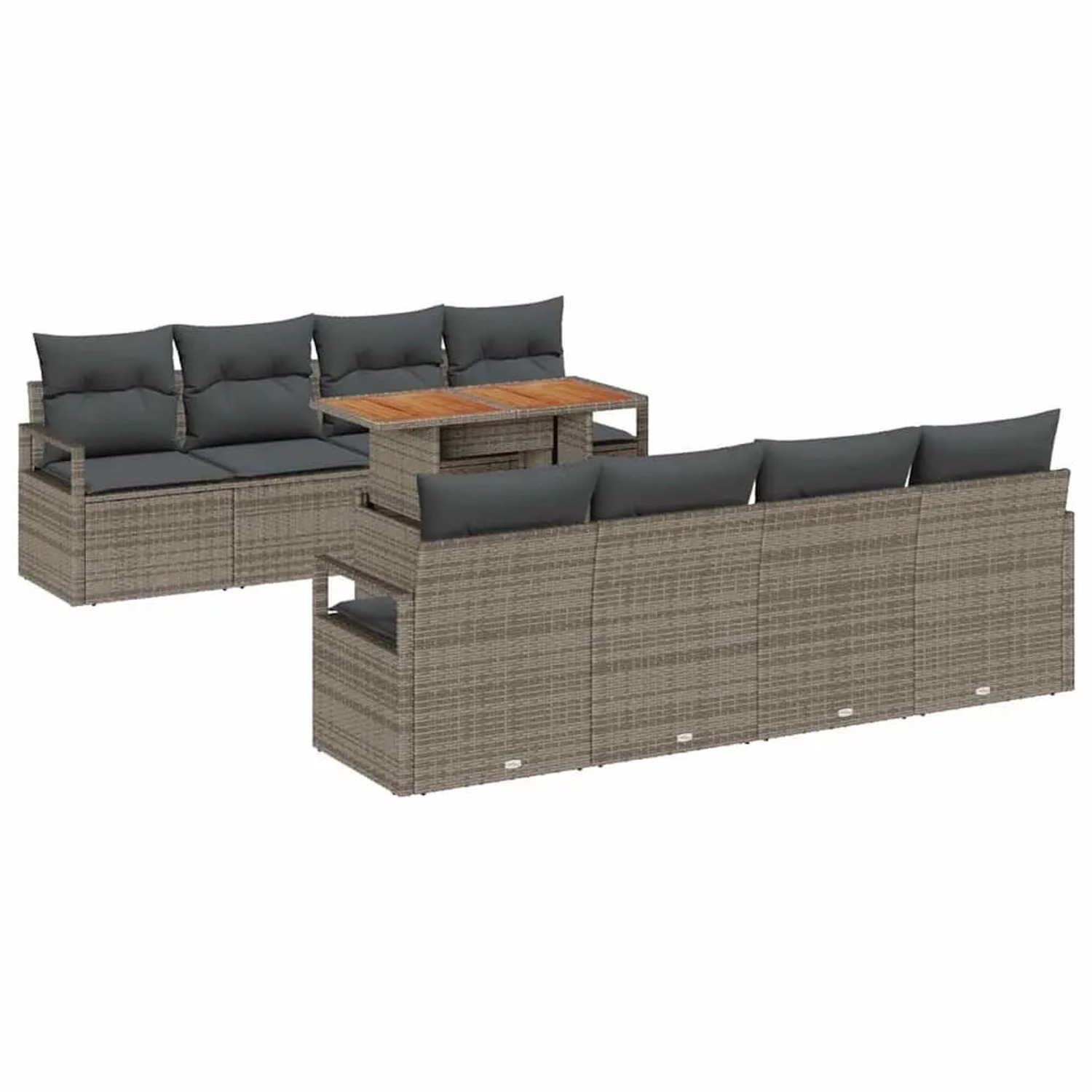 vidaXL Garten-Sofa-Set mit Kissen 9-Tlg Grau und Braun 3349684