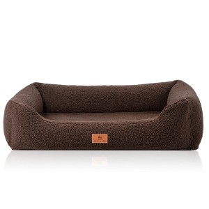 Braunes Knuffelwuff Hundebett Wollekopp XXL, orthopädisches Hundekörbchen mit Kunstfell.