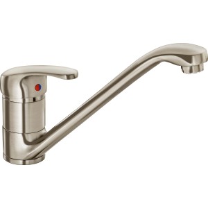 baliv Niederdruck Küchenarmatur KI-5093 N in Edelstahl-Optik mit hohem, schwenkbarem Auslauf.