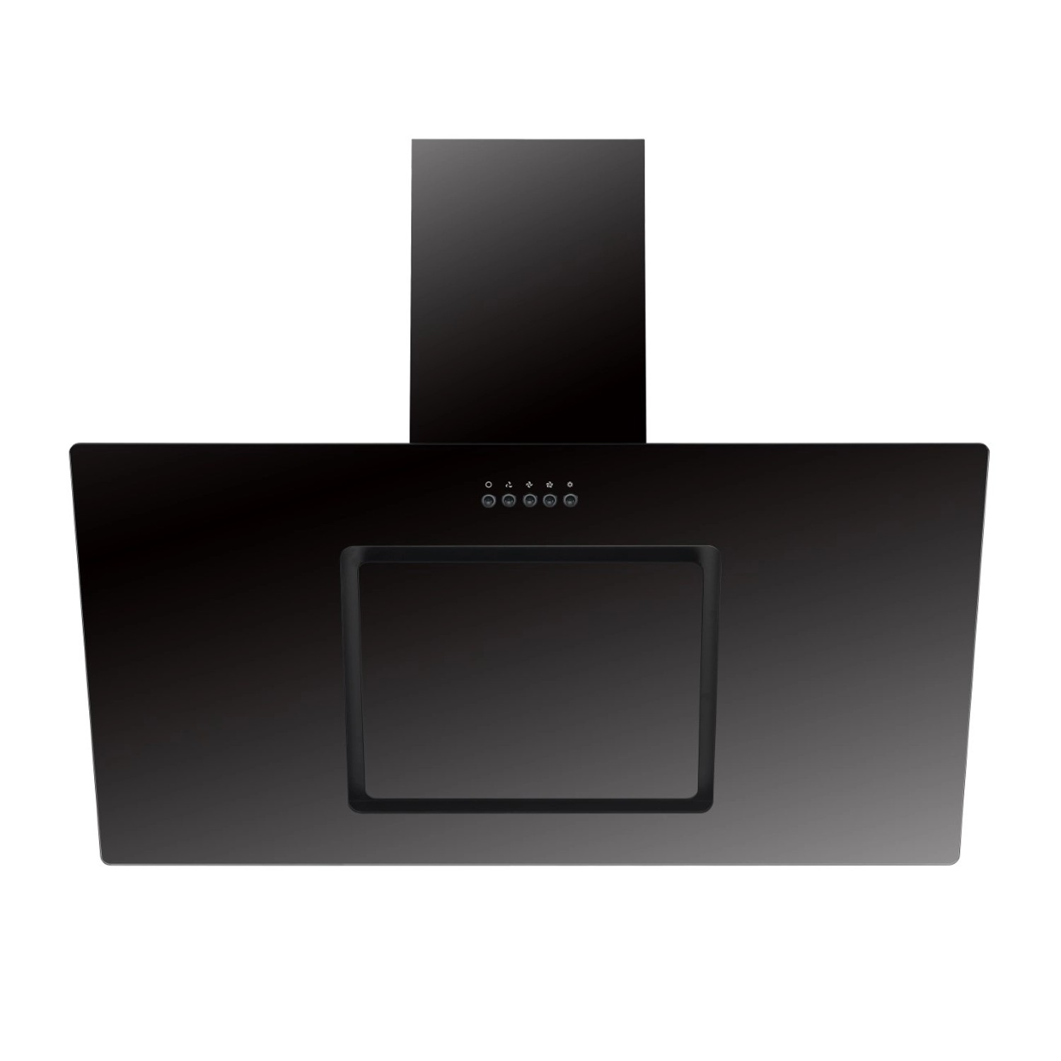 Schwarze Respekta Schräghaube für Einbauküche, Dunstabzugshaube mit Bedienfeld.