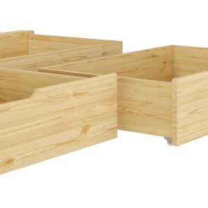 Dreiteiliger Bettkasten aus Kiefernholz für Doppelbetten. Stauraum unter dem Bett.