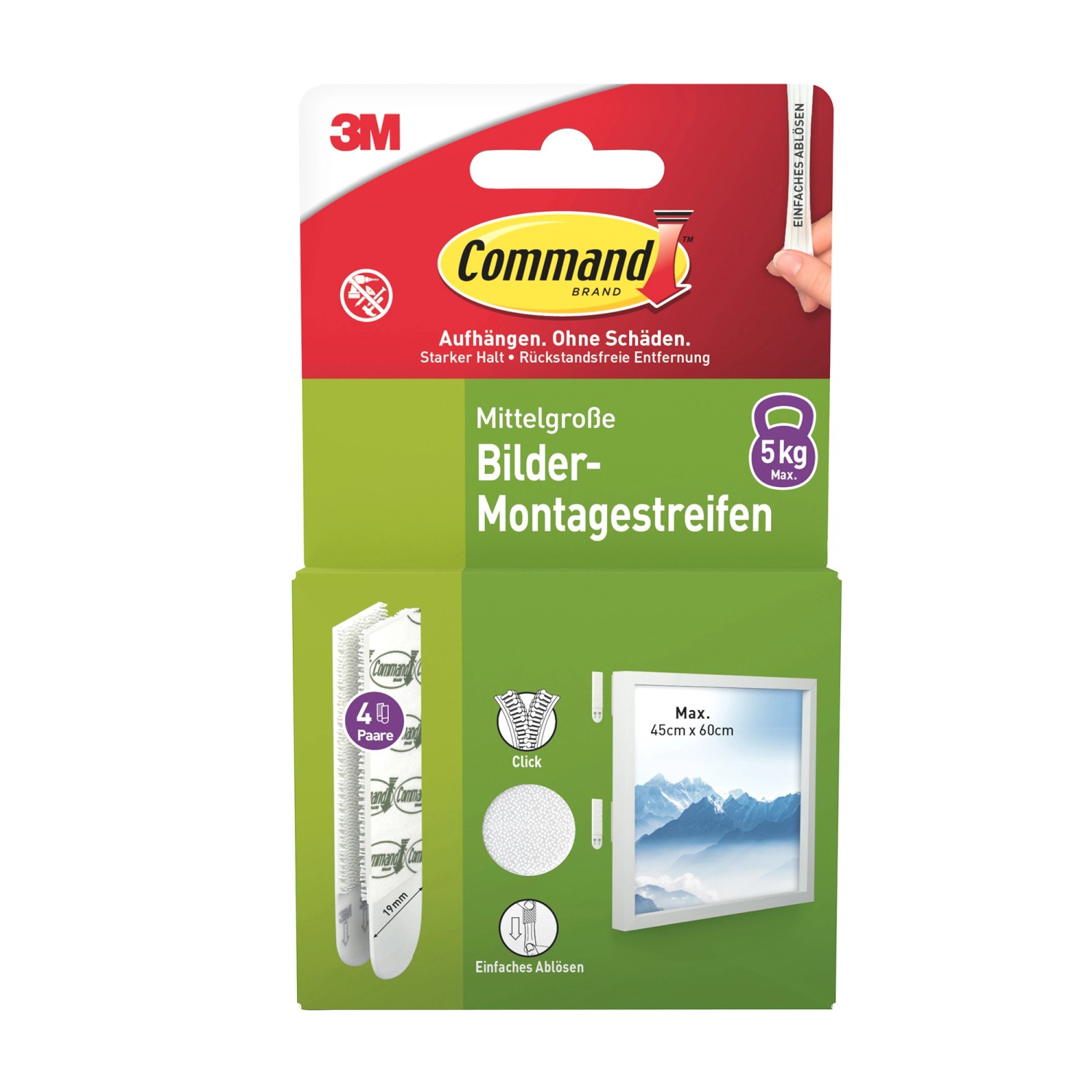 Command Bilder-Montage-Strips Medium Weiß 4 Paare