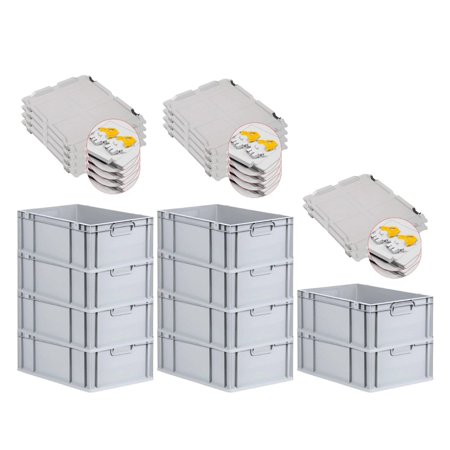 PROREGAL SuperSparSet 10x Eurobox NextGen Grip mit Scharnierdeckel und Gelben Schiebeschnappverschlüssen HxBxT 22 x 40 x...