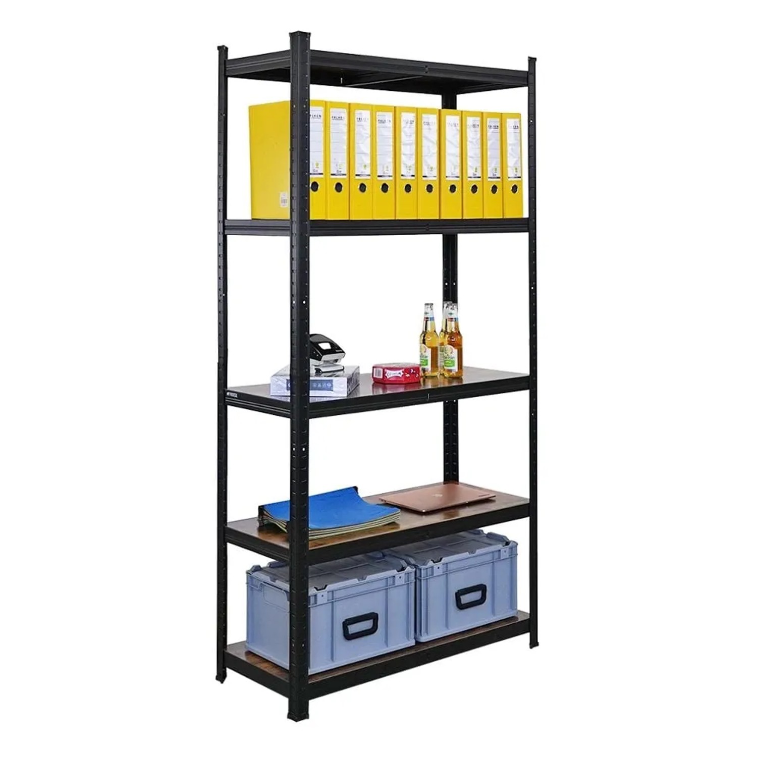 BERLINLODGE Wohnregal Ragnar HxBxT 180x90x40cm Fachlast 100kg Vintagebraun-Schwarz Bücherregal Standregal Büroregal