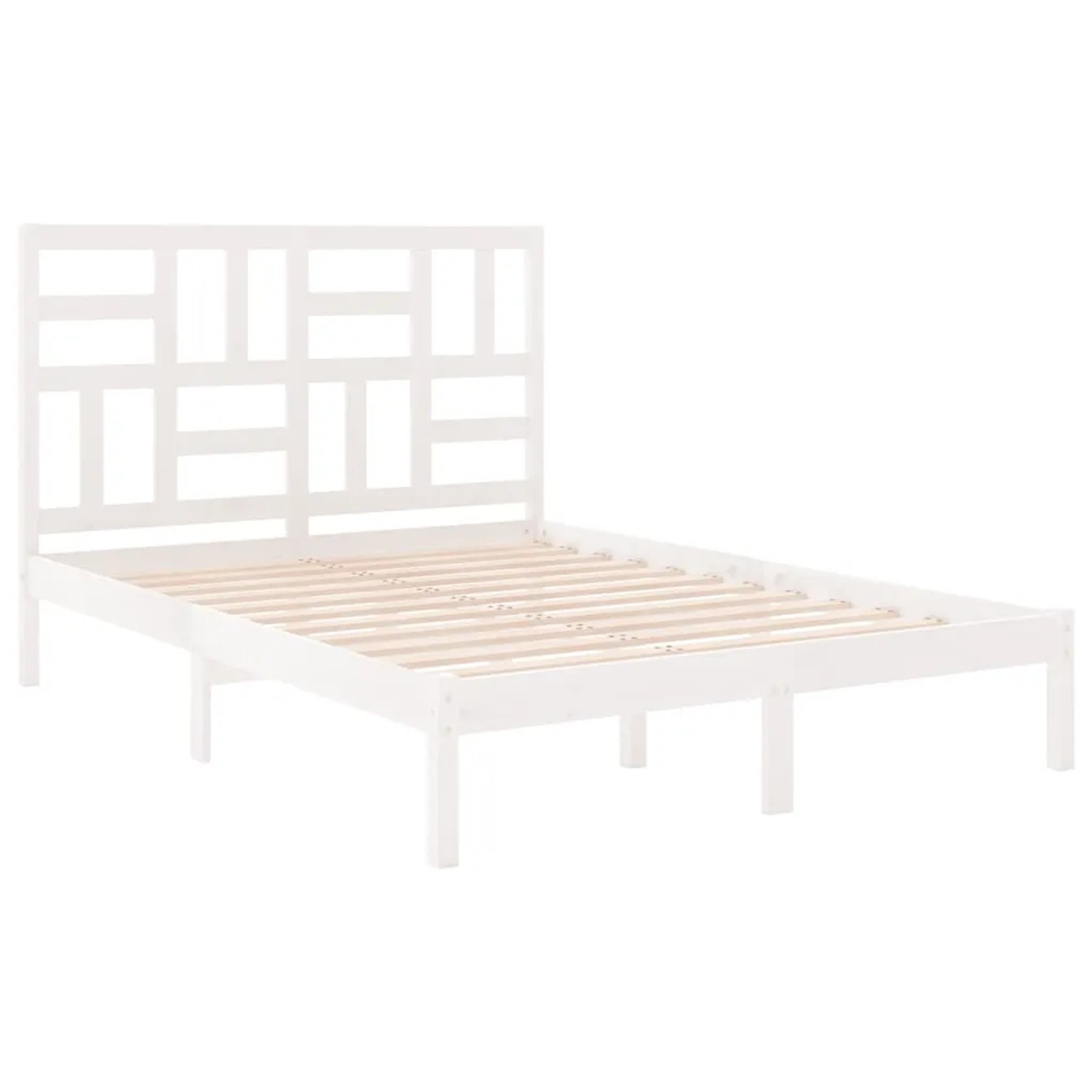 Weißes Massivholzbett, King Size (150x200 cm) mit Lattenrost und Kopfteil im modernen Design.