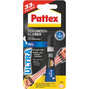 Pattex Sekundenkleber Ultra Gel 4g: Stoßfester, flexibler und wasserresistenter Kleber für viele Materialien.