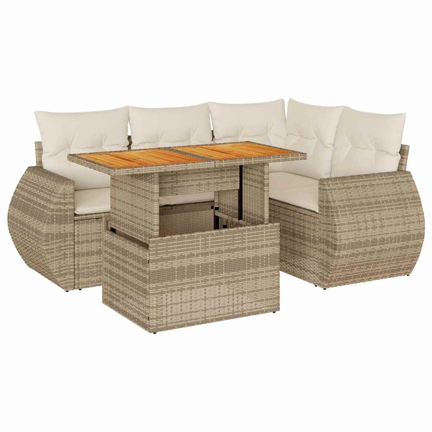 vidaXL 5-Tlg Garten-Sofagarnitur mit Kissen Beige Poly Rattan 3327257 günstig online kaufen