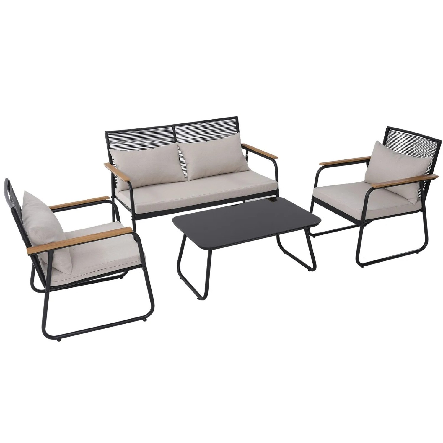 HOMAVO Gartenlounge Set 4 Personen mit Couchtisch